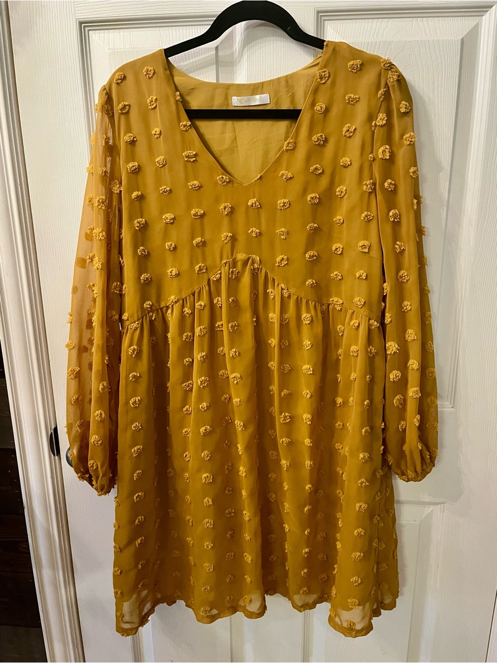 Kirundo Women’s Mustard Yellow Textured Long-Sleeve Dress, Size Medium